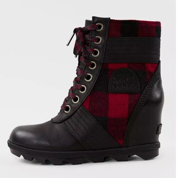 Sorel Shoes - Sorel Lexie Leather Plaid Wedge Boot Size 8.5